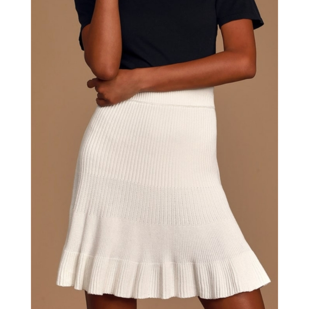 FP Free People Solid Gold Cream Flouncy Sweater Skirt - Medium